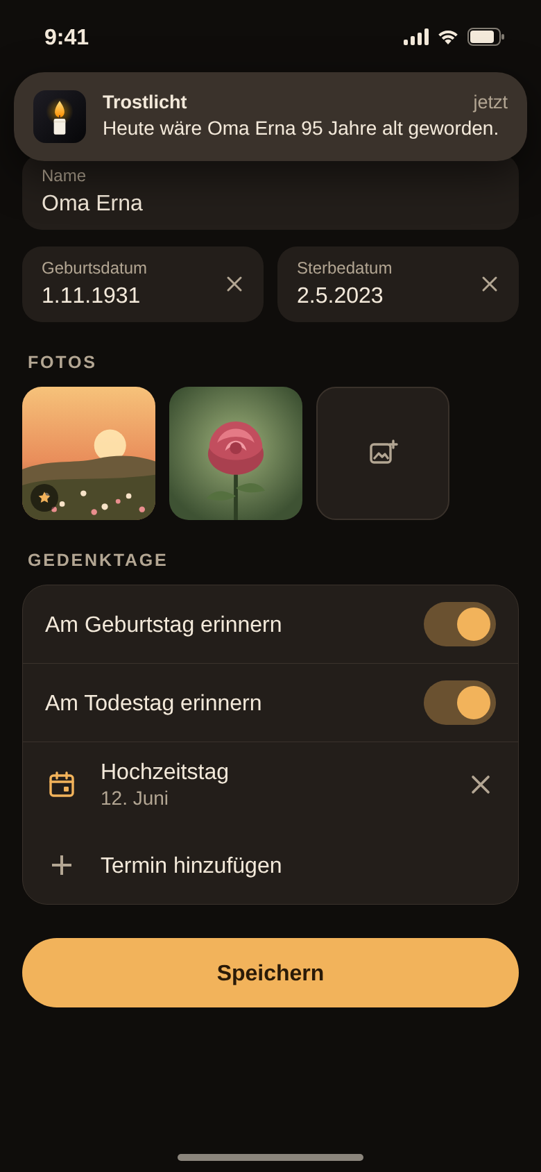 Gedenktage mit Erinnerung am Geburtstag, am Todestag und an einem eigenen Termin